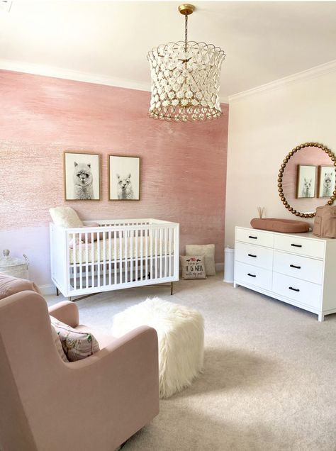 Pink Ombre Nursery, Nursery Color Scheme, Blush Pink Nursery, Pink Nursery Walls, Llama Nursery, Baby Room Themes, Chic Nursery, Girl Nursery Room