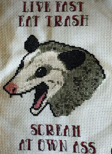 Possum Cross Stitch, Perler Designs, Crochet Design Pattern, Cross Stitch Funny, Beaded Cross, Cozy Aesthetic, Stitch Art, Hand Embroidery Design Patterns, Crochet Design