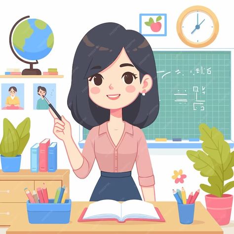 Premium Vector | A drawing of a woman in a classroom with a book titled the teacher New Job Drawing, Teacher Aesthetic Drawing, Classroom Drawing Easy, Teacher Drawing Cartoon, Teacher And Student Drawing, Teacher Drawing Easy, My Best Teacher Essay, Ohuhu Art, Job Drawing