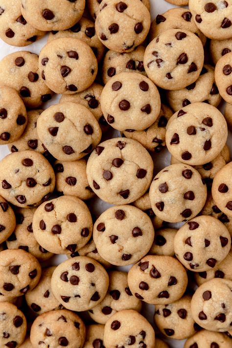 These mini chocolate chip cookies are my favorite little bite sized treat! They're super soft and chewy, with tons of extra flavor from the nutty brown butter! Like my classic brown butter chocolate chip cookies, but in mini, pop-able form! Chocolate Chip Cookies Aesthetic, Cookies Pictures, Tiny Cookies, Big Cookies, Oatmeal Chocolate Chip Cookie Recipe, Brown Butter Chocolate Chip, Cookie Pictures, Mini Chocolate Chip Cookies, Brown Butter Chocolate Chip Cookies