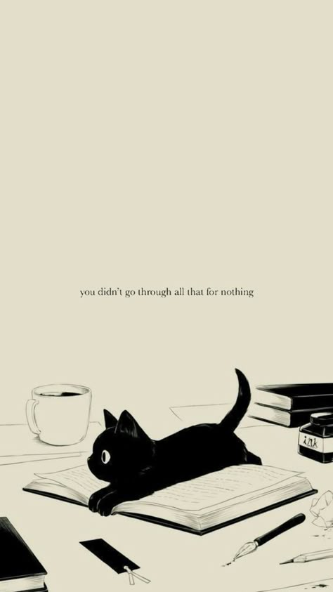 Cat Studying Wallpaper, Cute Cat Drawing Wallpaper Aesthetic, Cat Wallpaper With Quotes, Cat Motivational Quotes, Sketch Wallpaper Iphone, Minimal Cat Wallpaper, Aesthetic Anime Quotes Wallpaper, Wallpaper Backgrounds Minimal, Cat Background Aesthetic