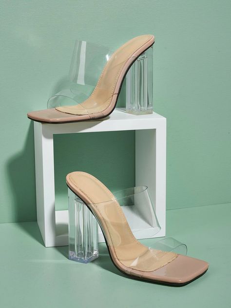 Light Blue Heels, Elegant Shoes Heels, Clear Mules, Fancy Heels, Shein Shoes, Lucite Heels, Heeled Mules Sandals, Bridesmaid Shoes, Shoe Inspo