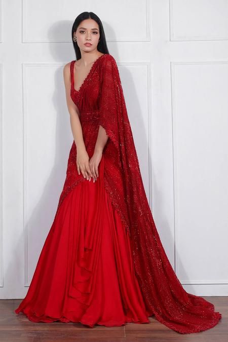 Draped Lehenga, Ritika Mirchandani, Drape Lehenga, Lehenga Sari, Net Embroidery, Fancy Sarees Party Wear, Red Lehenga, Saree Designs Party Wear, Indian Fashion Saree