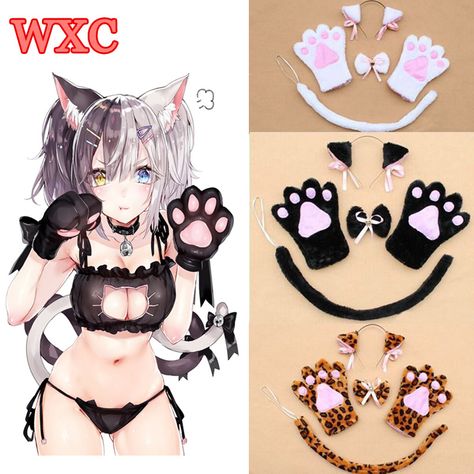 Cat Cosplay Outfit, Cat Outfits Women, Cat Costumes Women, Halloween Costumes Anime, Cat Gloves, Cat Halloween Costumes, Cute Cat Costumes, Kitten Costumes, Blue Korean