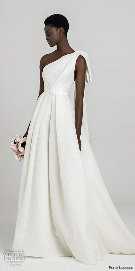 Weddinginspirasi.com featuring - peter langner fall 2020 bridal sleeveless one shoulder asymmetric neckline pleated bodice minimally embellished a line ball gown wedding dress chapel train (13) mv -- Your Guide to 2020’s Hottest Wedding Dress Trends Part 2 #wedding #weddings #bridal #weddingdress #weddingdresses #bride #fashion #2020trends #trends #week:012020 #year:2020 ~ A Line Ball Gown, Peter Langner, Minimal Wedding Dress, Wedding Inspirasi, Contemporary Dresses, Asymmetric Neckline, Chapel Train, Pleated Bodice, Wedding Dress Trends