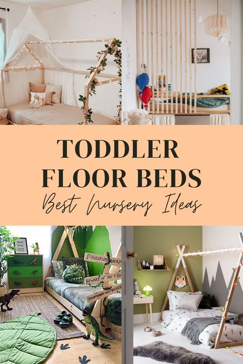 We have collected 20 of the best examples of how toddler floor beds can work in any room and with any existing nursery or toddler room decor.Whether you have a limited budget, would like to DIY the bed or splash out on a designer piece, you will find plenty of inspiration in our round-up. Full Bed Toddler Room, Shared Baby And Toddler Room, Toddler Floor Bed Ideas, Small Toddler Room, Diy Toddler Floor Bed, Shared Toddler Room, Toddler Bed Ideas, Floor Bed Ideas, Small Toddler Bedroom