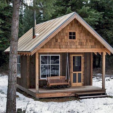 Small Cabin In The Woods, Casa Hobbit, Wooden Cabin, Small Log Cabin, Cabin House Plans, Tiny Cabins, Little Cabin, Tiny Cabin, Log Cabin Homes