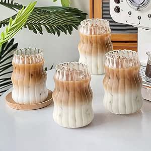 2 Pcs/3 Pack Ribbed Wavy Retro Drinking Glasses Latte Cups Glassware Glasses Cups for Tea Milk Whiskey Coffee Bar Accessories Coffee Cup Aesthetic, Ribbed Glassware, Cup Aesthetic, Coffee Bar Accessories, Vintage Drinking Glasses, Coffee Glasses, Smoothie Cup, Tea Milk, Glass Coffee Cups