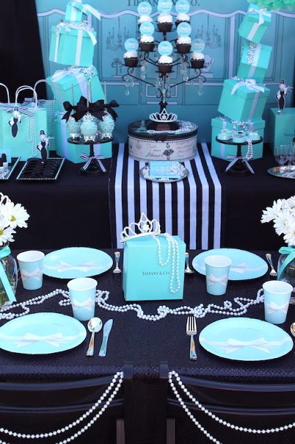 A blog about fun party inspiration, DIY projects, recipes, and more. Tiffany Baby Shower Theme, Tiffany Sweet 16, Tiffany Theme Party, Tiffany Blue Party, Breakfast At Tiffanys Party Ideas, Tiffany Themed Bridal Shower, Blue Breakfast, Tiffany Birthday Party, Sweet 16 Party Themes