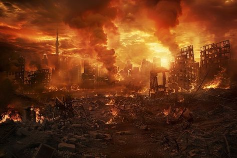 A city is destroyed by fire and the sky is dark and cloudy generative ai image | Premium AI-generated image Destroyed City Background, City On Fire, Sun Background, Burning City, Sky City, Car Backgrounds, Fire Photography, City Background, Book Cover Ideas