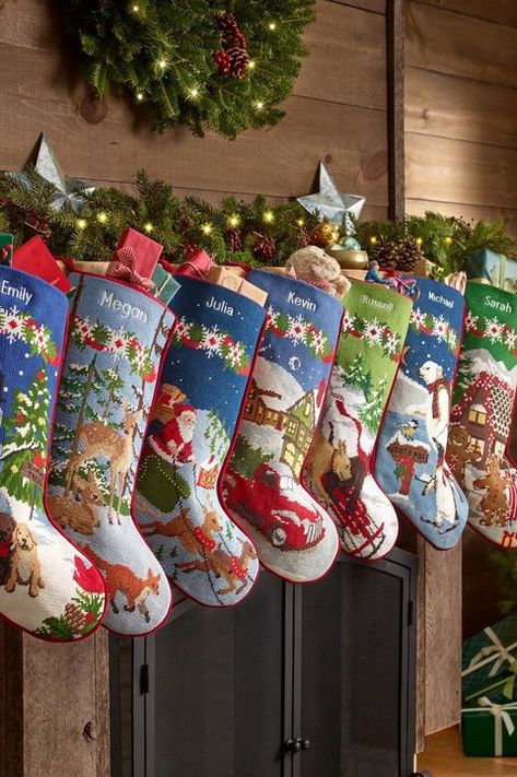 20 Unique Personalized Christmas Stockings - Best Monogrammed Stockings Christmas Sunset, Needlepoint Christmas Stocking, Needlepoint Stocking, Thanksgiving Planning, Stockings Diy, Christmas Needlepoint, Needlepoint Stockings, Stocking Ideas, Christmas Stockings Diy