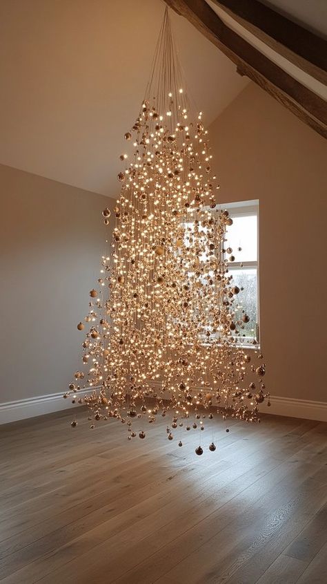 10 Creative Alternative Christmas Tree Ideas for a Unique, Eco-Friendly Holiday — Living Bright Interiors Chandelier Design Ideas, Christmas Tree Ideas Alternative, Chandelier Christmas Tree, Crystal Christmas Tree Ideas, Rhinestone Christmas Tree, Floating Christmas Decorations, Christmas Tree Closet, Celestial Christmas Tree, Minimalist Christmas Tree Decorations