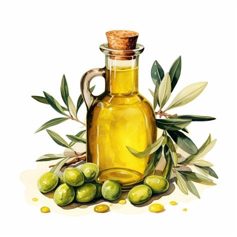 Premium AI Image | olive oil and olives with leaves on a white background generative ai Olive Oil Painting, Olive Oil Drawing, Olive Painting, Olive Oil Image, Oil Background, Olive Art, Oil Drawing, Kitchen Wall Art Printables, On Leave