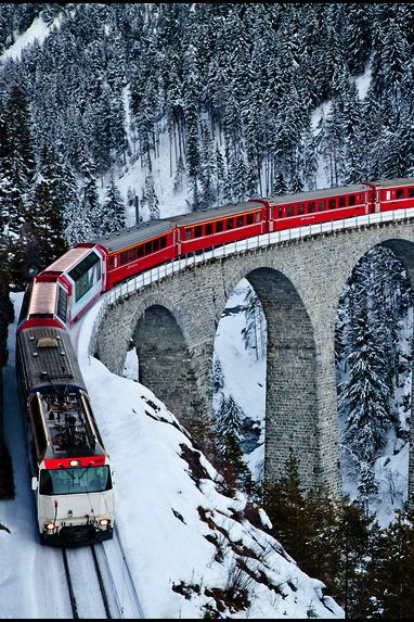 Glacier Express Switzerland, Glacier Express, Swiss Railways, Train Pictures, Train Journey, Switzerland Travel, Winter Scenery, Train Tracks, A Bridge