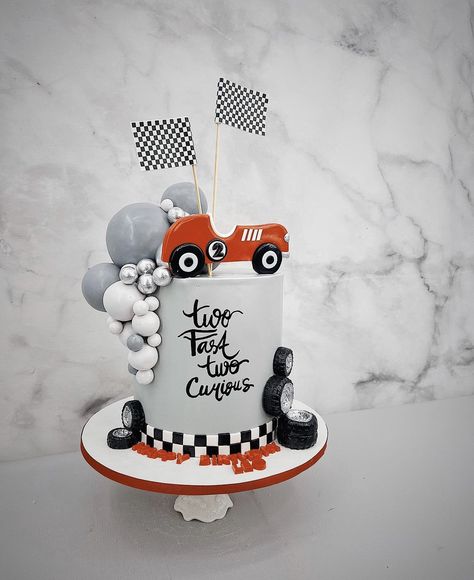 Two Fast Two Curious Cake Ideas, Two Themed Birthday Cake, Hot Wheels Cake 2nd Birthday, Birthday Cake Race Car, 2 Fast 2 Curious Birthday Cake Ideas, 2nd Birthday Car Cake, Race Car Birthday Party Cake, Two Fast Car Cake, Two Fast Bday Cake