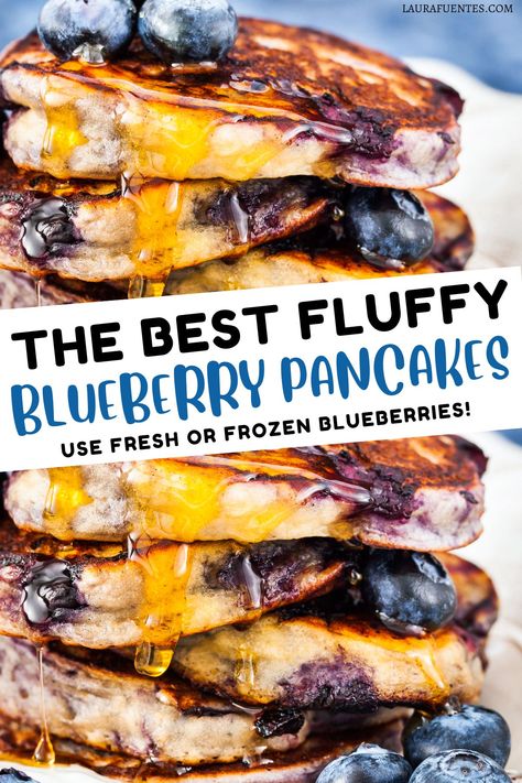 Start your morning with a stack of fluffy blueberry pancakes that turn out perfect every time! Blueberry Pancakes Recipe Healthy, Frozen Berry Pancakes, Homemade Blueberry Pancakes Easy, Blueberry Yogurt Pancakes, Blueberry Muffin Pancakes, Pancake Recipe Blueberry, Easy Blueberry Pancakes Recipe, Mini Blueberry Pancakes, How To Make Blueberry Pancakes