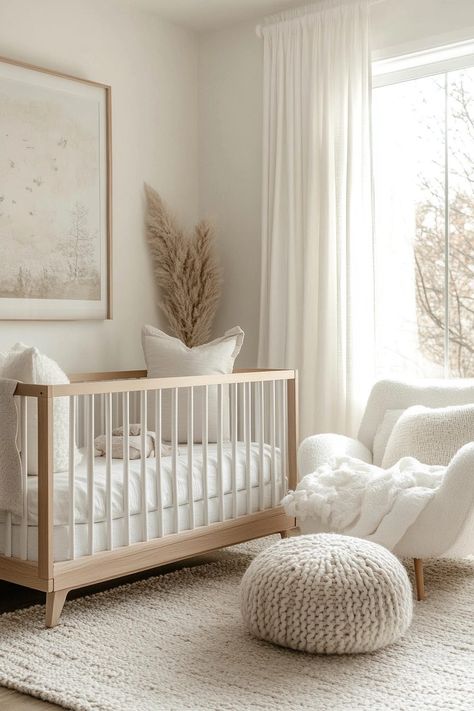 29 Vintage Modern Nursery Ideas to Inspire Your Baby’s First Room 22 Light Nursery Ideas, Beige Nursery Room, Baby Girl Nursery Minimalist, Oatmeal Nursery, Babys Room Aesthetic, Nursery With White Walls, Modern Baby Nursery Girl, Nursery Ideas Aesthetic, Modern Nursery Neutral