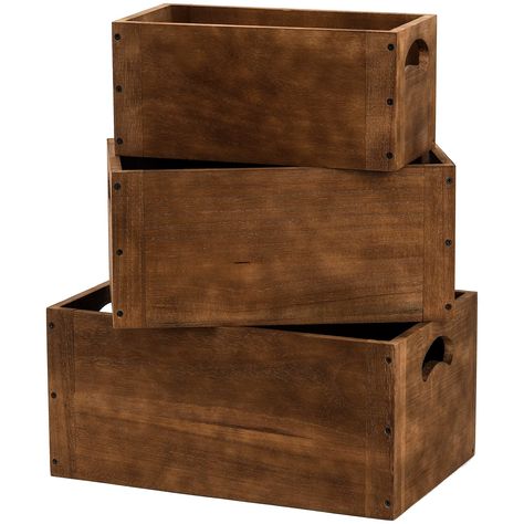 Hedume Set of 3 Wood Storage Cube with Handle, Rustic Brown Decorative Wood Storage Box Container, Stackable Cube Basket Bins Organizer for Home, Office, Closet, Shelf, Bookcase, Closet : Amazon.ca: Home Cube Basket, Storage Crates, Home Office Closet, Office Closet, Closet Shelf, Natural Wood Texture, Box With Handle, Home Decor Boxes, Wood Storage Box