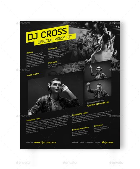 Epk Press Kit Music Template, Dj Portfolio, Music Press Kit, Dj Profile, Dj Press Kit, Dj Template, Press Kit Design, Press Kit Template, Media Kit Design