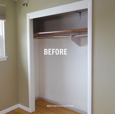 Before I had my bedroom closet updated, I thought having a "walk-in" closet was the only way my husband and I could share a closet. Turned out, we just needed a… Closet Minimalista, Bifold Doors Makeover, Cheap Closet, Closet Redo, Closet Door Makeover, Custom Closet Design, Bifold Barn Doors, Reach In Closet, Closet Renovation