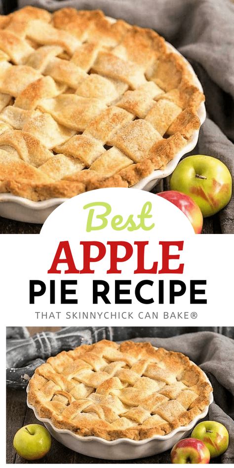 Best Apple Pie Recipe - A cinnamon-spiced apple pie recipe with a flaky lattice crust! A couple of tricks make this the best recipe for a classic apple pie! #dessert #pie #applepie #bestapplepie #tipsformakingpiecrust #piecrusttips #apples #thanksgiving #fall #falldessert #thatskinnychickcanbake Granny Smith Apple Pie Recipe, Gluten Free Apple Pie Recipe, Granny Smith Apple Pie, Best Apple Pie Recipe, Gluten Free Apple Pie, Apple Pie Recipe Homemade, Apple Pie Filling Recipes, Perfect Apple Pie, Apple Pie Recipe Easy