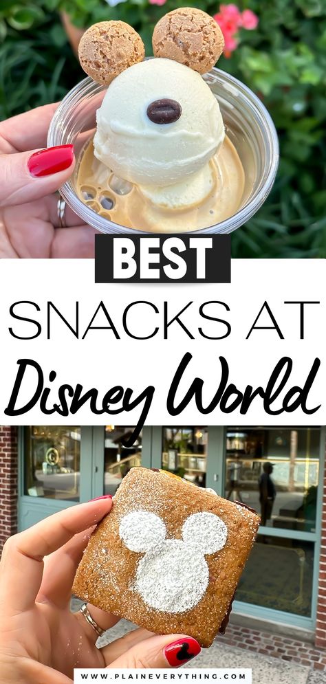 Best Disney World Snacks, 2024 Edition Must Try Disney World Snacks, Best Food At Disney Springs, Disney Finger Foods, Best Snacks At Disney World, Best Food Disney World, Best Snacks At Epcot, Disney Snack Recipes, Disney World Food 2024, Food To Pack For Disney World