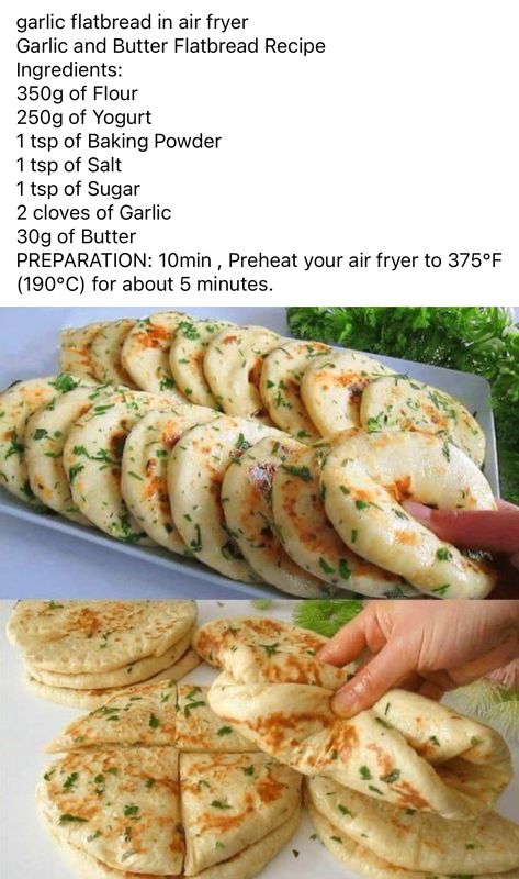 Airfry Food Ideas, Garlic Flatbread In Air Fryer, Air Fryer Flat Bread, Must Make Recipes, Fun Easy Dinner Ideas, Duggar Recipes, Garlic Flat Bread, Kids Food Ideas, Garlic Flatbread Recipe