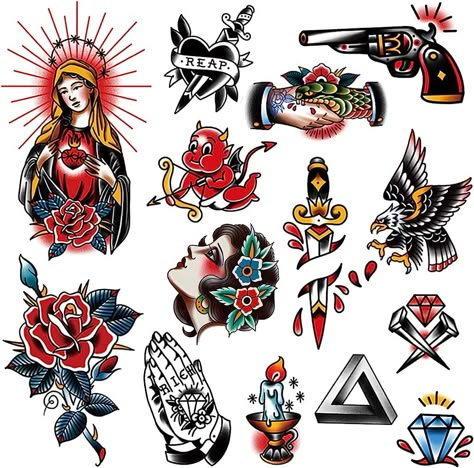 Amazon.com : PUSNMI Vintage Temporary Tattoo for Men Women Fake Tattoos for Halloween Face Leg Arm Neck Old School Tattoos Stickers for Club Sexy Flower Cool Eagle Tattoos : Beauty & Personal Care Car Traditional Tattoo, 03 Tattoo, Tattoo King, Tattoos For Black Women, Tattoo Number, Traditional Tattoo Old School, Cars Tattoo, Vintage Tattoos, Tattoo Neck