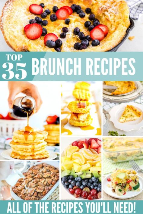 These 35 Brunch Recipes have you covered for year-round brunching! Here you'll find main dishes, casseroles, egg dishes, side dishes, sweets, sweetbreads, appetizers, salads, fluff salads, and drinks! #brunch #brunchrecipes #brunchideas #brunchcasseroles #bruncheggdishes #brunchdesserts #brunchsweets #brunchbread #brunchsides #brunchdrinks #brunchappetizers #foodfolksandfun Host Brunch, Summer Brunch Recipes, Sweet Brunch Recipes, Sweet Brunch, Breakfast Cocktails, Make Ahead Brunch, Best Brunch Recipes, I Am Baker, Easter Brunch Food