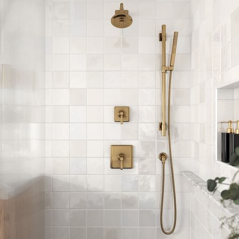 Boutique Zellige Beige 5-in x 5-in Glazed Ceramic Wall Tile (0.181-sq. ft/ Piece) in the Tile department at Lowes.com 6x6 Square Tile Bathroom, Tile Bathrooms And Showers, Master Bath Zellige Tile, Zellige Tile And Marble Bathroom, Shower Square Tile, White Zelig Tiles Bathroom, Zellige Tile With Marble, Zellige Tile Shower Ideas, Bathroom Tile Cream