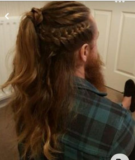 Men’s Wedding Hair Long, Men’s Braids Hairstyles Viking, Long Hair Men Wedding Style, Witcher Hairstyles Men, Vikings Braids Men, Elvish Hairstyles Men, Viking Wedding Hair Men, Men Long Hairstyles Wedding, Masculine Braids For Long Hair