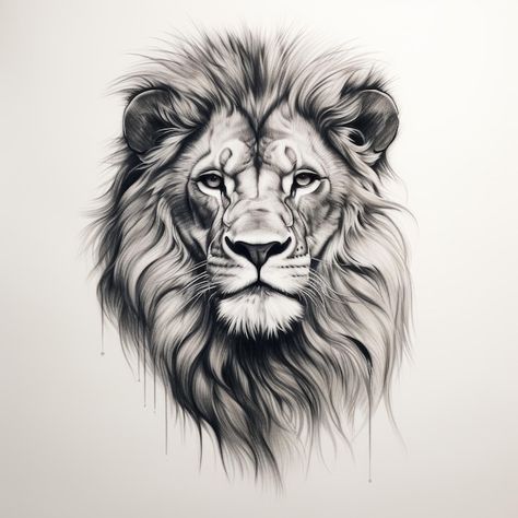 Lion Head Back Tattoo, Lion Portrait Drawing, Lions Head Tattoo Men, Lion Tattoo Reference, Animals That Represent Strength, Majestic Lion Tattoo, Lions Face Tattoo, Men’s Lion Tattoo, Lion Bicep Tattoo Men