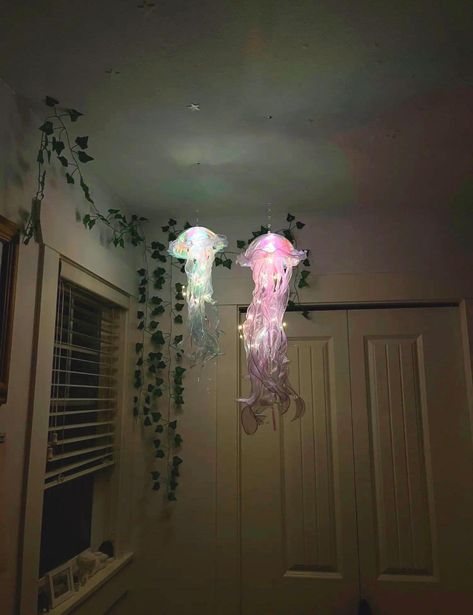 Shiny Jellyfish Lamp Atmosphere Decoration Light Bedroom Night Lamp Home Decoration Portable Lamp - Etsy Canada Jellyfish Lamp Diy, Jellyfish Lights, Jellyfish Decor, Hanging Jellyfish Decor, Jelly Fish Bedroom Decor, Jellyfish Fairy Lights, Jellyfish Hanging From Ceiling, Jellyfish Hanging Lights, Light Up Jellyfish