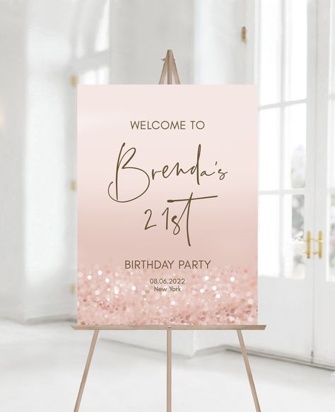 Twenty First Birthday, Birthday Welcome Sign, Party Welcome Sign, Modern Birthday, Sixteenth Birthday, Pink Confetti, Welcome Sign Template, Sweet Sixteen Birthday, Birthday Party 21