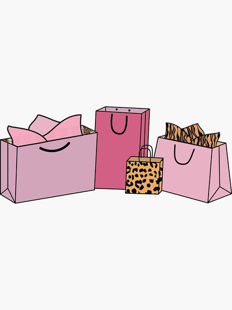 "Print Shopping Bags" Sticker by brookesamole | Redbubble Shopping Cover Photo, Online Shopping Pictures, Shopping Illustration Art, Shopping Astetic, Shopping Bags Drawing, Shopping Link Graphic, Shop Now Logo, Shopping Bag Drawing, Bag Print Design