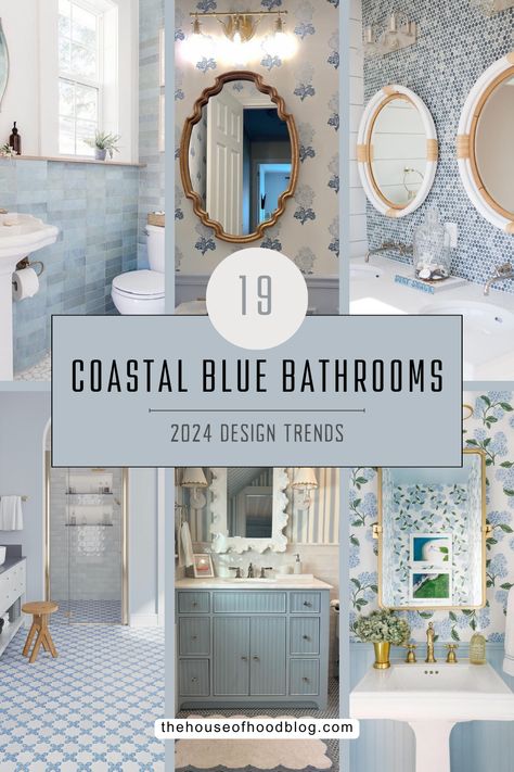 You'll love these coastal blue bathrooms! We're sharing over 19 ideas on how to design and decorate your bathroom with all the coastal vibes! Pretty Blue Bathrooms, Coastal Cottage Renovation, Bathroom Tile Styles, Hinting Blue Bathroom, Light Blue Bathroom Tile Ideas, Charleston Bathroom Ideas, Modern Blue Bathroom Design, Bare Bathroom Wall Ideas, Bathroom Gray And Blue