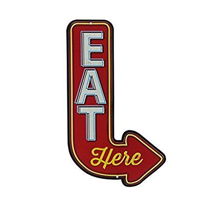 Open Road Brands 90151356 Die Cut Embossed Tin Sign, Eat Here Arrow Diner Sign, Retro Signs, 50s Diner, Diner Decor, Vintage Diner, Boy Wall Art, Retro Diner, American Diner, Tin Walls