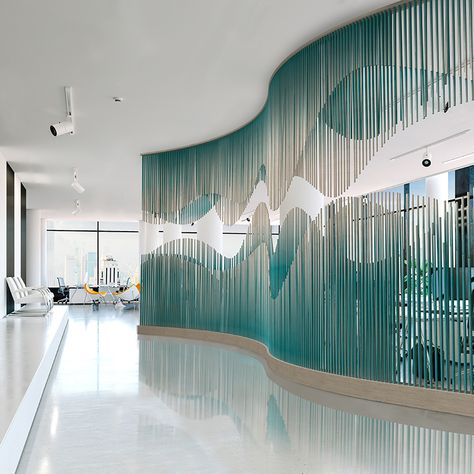 Modern Wall Installation, Alternation Rhythm Interior Design, Waves Interior Design, Ombre Interior Design, Water Interior Design Concept, Water Element Interior Design, Water Inspired Interior Design, Gradient Interior Design, Wall Installation Design