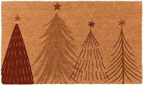 Christmas Mats Made in USA - Boho Christmas Trees (18L x 30W) | Coir Doormat Holiday Decorations Vinyl Backed Rugs for Front Door Sustainable Non Slip Entryway Doormats Patio Mat Boho Christmas Trees, Boho Christmas Tree, Entrance Mats, Coconut Husk, Rich Aesthetic, Hand Stencil, Christmas Doormat, Christmas Rugs, Holiday Door