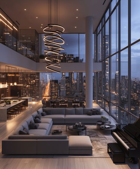 Luxurious Apartments Interior, Beautiful Penthouse Luxury, Big Minimalist House, Penthouse Room Ideas, Cool Modern Houses Interior, Luxury Modern Penthouse, House Big Luxury, Tokyo Luxury Apartment, Modern Dream House Interior