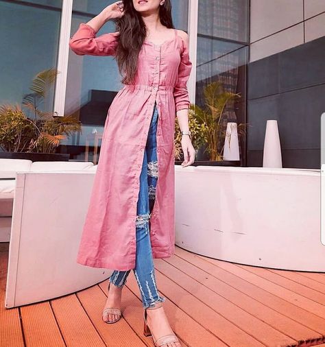 #Sara Middle Cut Kurti Design, Western Tops Designs For Jeans, Jeans Kurti, Long Skirt Top Designs, Patiala Dress, Maggi Recipes, Western Dresses For Girl, Long Skirt And Top, Urban Jeans