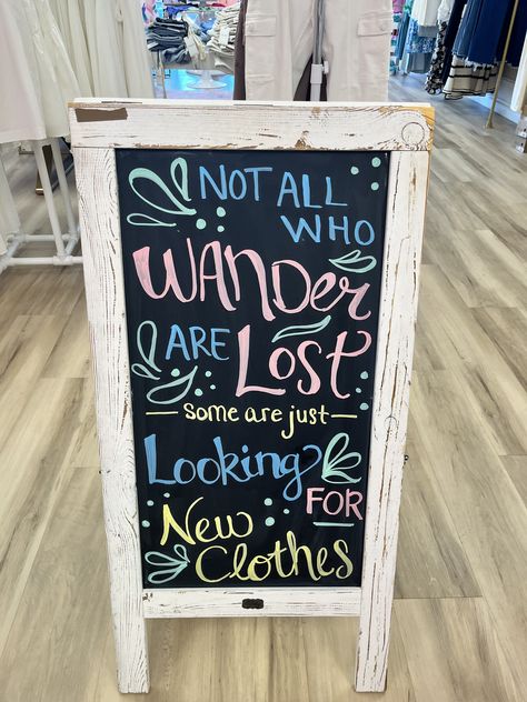 Funny Store Signs Business, Cute Boutique Chalkboard Signs, Business Board Ideas, Shopping Chalkboard Sign, Pilates Chalkboard Art, Booth Signage Ideas, Shop Chalkboard Signs, Open Signs Ideas Business, Sandwich Board Ideas Chalkboard Signs