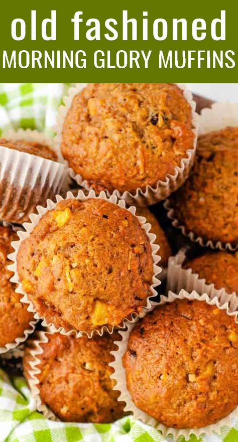 Morning Glory Muffins Recipe, Glory Muffins, Morning Glory Muffins, Breakfast Muffin, Carrot Muffins, Muffins Recipes, Homemade Muffins, Morning Snack, Oatmeal Muffins