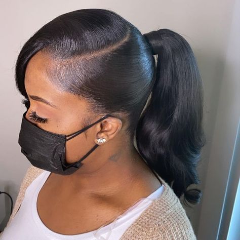 Sleek Low Ponytail With Bangs, Updo Ponytails For Black Women, Black Hair Updo Hairstyles Wedding, Ponytail Hairstyles For Black Women Updo, Up Down Ponytail Hairstyles, Black Woman Updo Hairstyles, Ponytail Updo For Black Women, Side Ponytail Hairstyles For Black Women, Short Ponytail Hairstyles Black Women