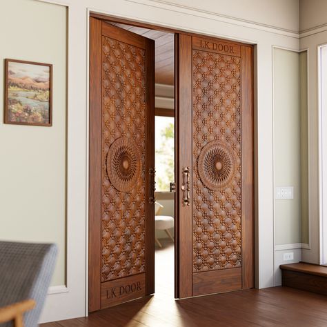 LK 202 Elevate your entrance with this solid wood double door, designed to impress with its robust craftsmanship and classic elegance. Perfect for making a grand statement, it adds both beauty and durability to your home. 🌟🏠✨  📞 (+91) 8447141141  #DoubleDoor #SolidWood #ClassicElegance #GrandEntrance #DurableCraftsmanship #HomeDecor #InteriorDesign #LKDoor #QualityMaterials Latest Bedroom Door Designs, Main Door Design Double Doors, Main Door Design Entrance Modern Double, Double Door Main Door, Teak Main Door Design Entrance, Double Door Design Wood Modern, Teak Wood Main Door Design Entrance Modern, Front Double Door Design Wood, Main Double Door Design Wood