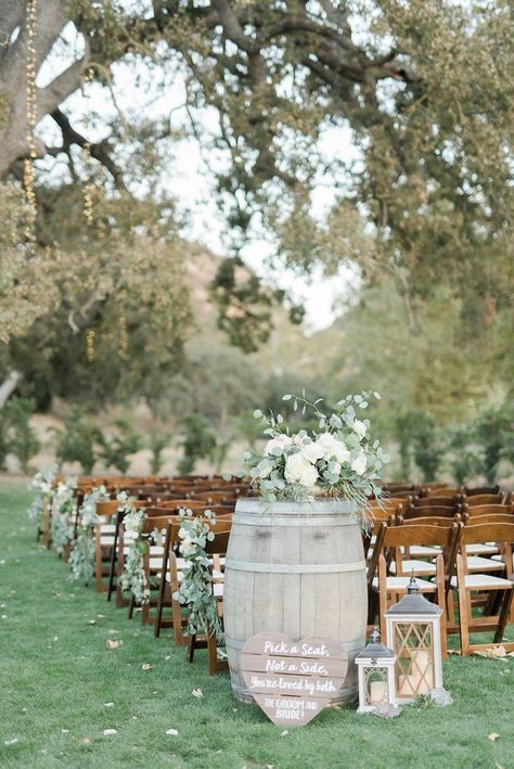 38 Romantic Vineyard Wedding Decorations That Inspire #weddings #weddingdecor #romantic #vineyard Rustic Wedding Arch Ideas, Outdoor Ceremony Aisle, Wine Barrel Wedding, Wedding Aisle Outdoor, Barrel Wedding, White Floral Arrangements, Barrel Decor, Rustic Wedding Decorations, Arch Ideas