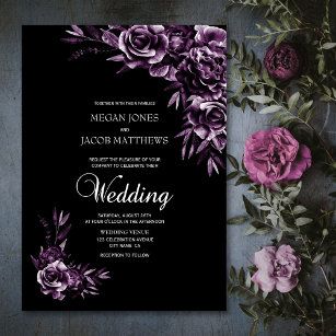 Dark Purple Wedding Theme, Purple Wedding Invitations Templates, Purple And Black Wedding, Black And Purple Wedding, Purple Black Wedding, Purple Monochrome, Dark Purple Wedding, Purple Wedding Invitation, Gothic Wedding Theme