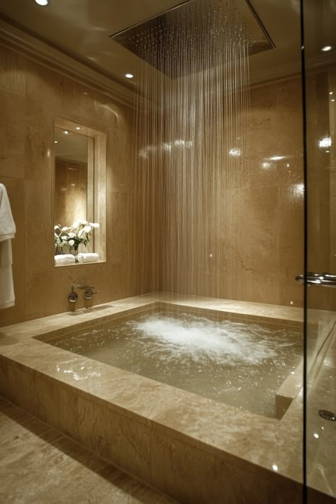 soaking-tub-shower-combo Hot Tub And Shower Combo, Large Bath Tub For Two, Corner Shower And Tub, Shower Bath Bathroom, Large Tubs Bathtub Master Bath, Rain Fall Shower Ideas, Vintage Tub Shower Combo, Massive Bathtub, Dual Head Shower Master Bath