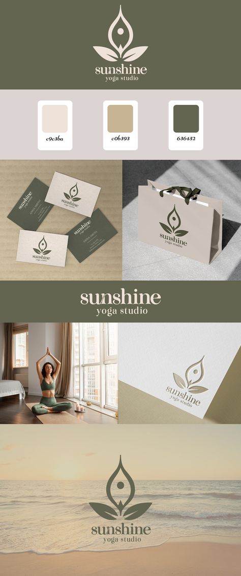 Yoga Studio Logo and Brand Identity :: Behance Yoga Packaging Design, Private Yoga Room, Yoga Studio Logo Ideas, Yoga Studio Colors, Yoga Logo Design Brand Identity, Yoga Brand Color Palette, Pilates Logo Design Graphics, Yoga Studio Brand Identity, Spa Brand Identity