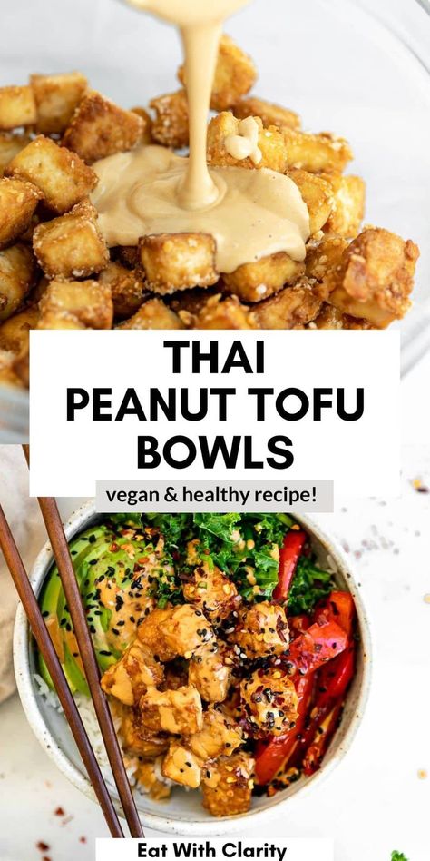 Tofu Bowls, Peanut Tofu, Tasty Vegetarian Recipes, Think Food, Buddha Bowl, Tofu Recipes, Peanut Sauce, Recipes Chicken, Calamari